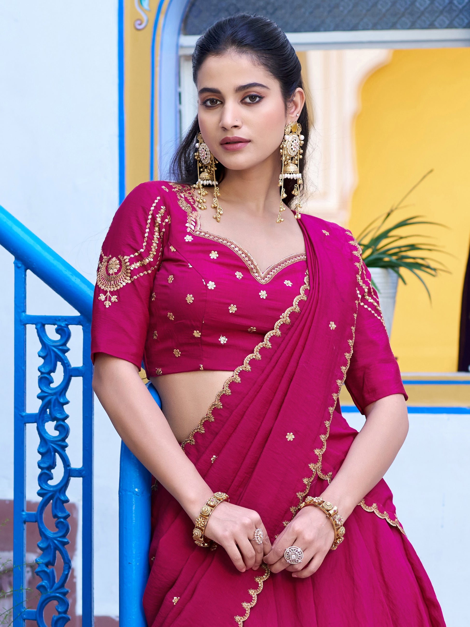 Wonderful Rani Pink Sequins Work Silk Event Wear Lehenga Choli With Dupatta