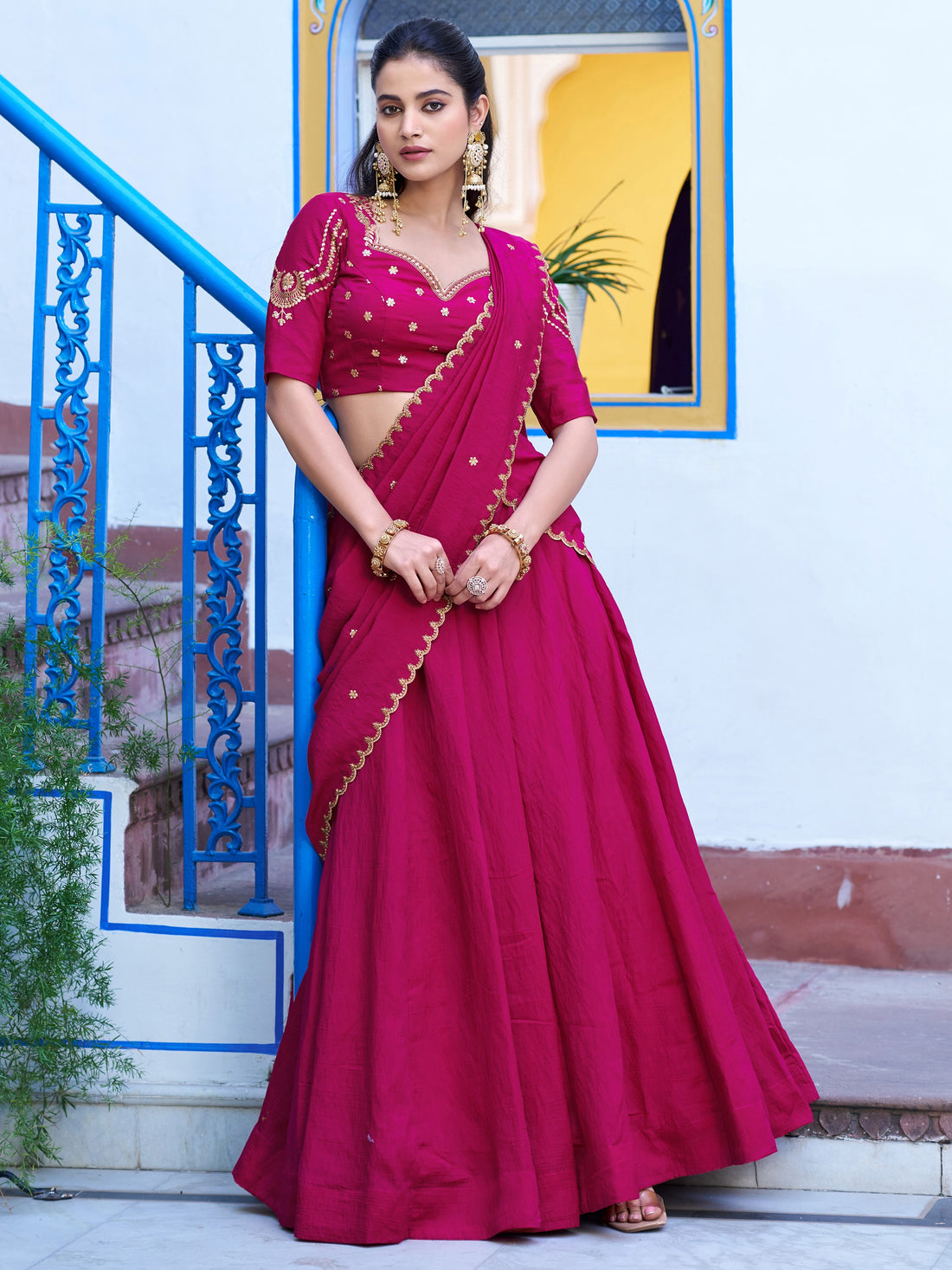 Wonderful Rani Pink Sequins Work Silk Event Wear Lehenga Choli With Dupatta