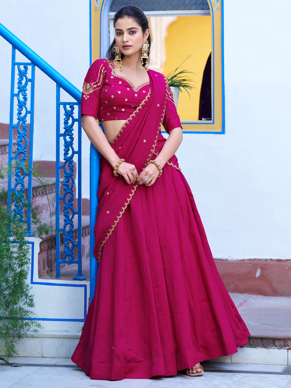 Wonderful Rani Pink Sequins Work Silk Event Wear Lehenga Choli With Dupatta