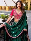 Trendy Green Sequins and  Embroidery Silk Wedding Wear Lehenga Choli