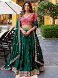 Trendy Green Sequins and  Embroidery Silk Wedding Wear Lehenga Choli