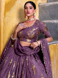 Stunning Lavender Thread Work Crushed Wedding Wear Lehenga Choli