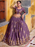Stunning Lavender Thread Work Crushed Wedding Wear Lehenga Choli