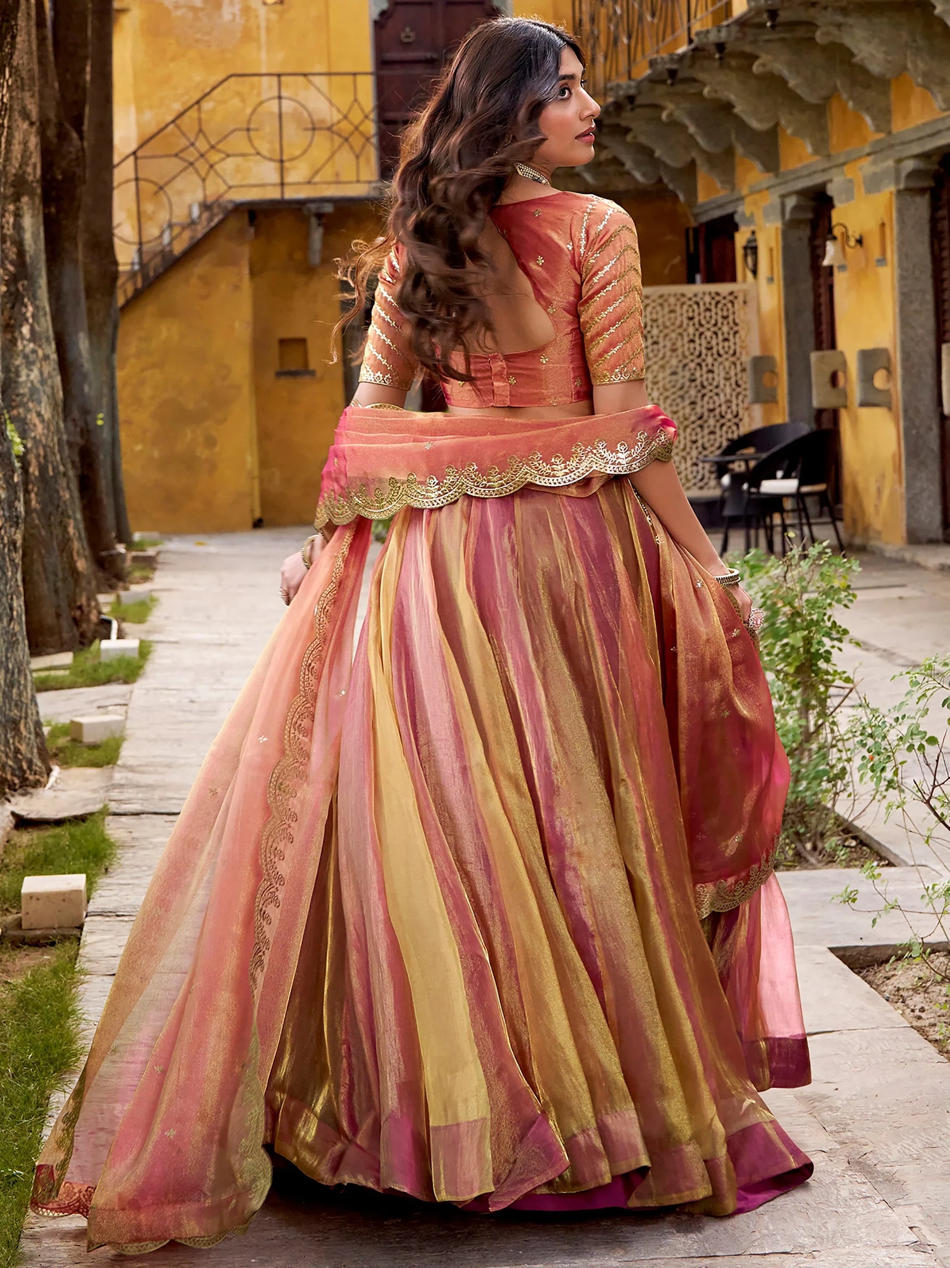 Beautiful Orange Silk Wedding Wear Lehenga With Sequins Choli
