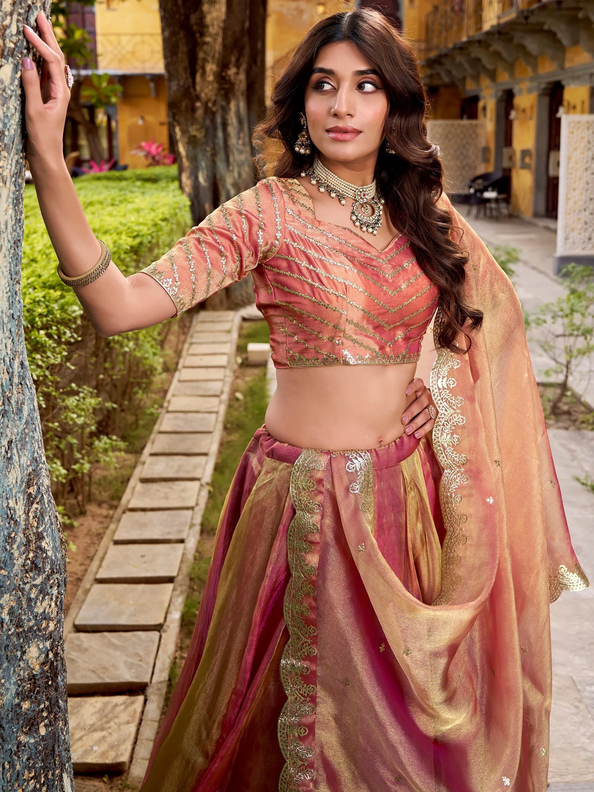 Beautiful Orange Silk Wedding Wear Lehenga With Sequins Choli