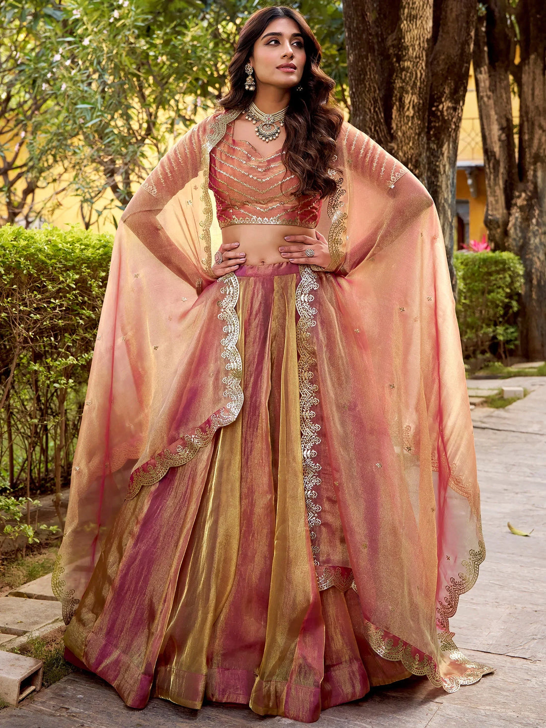 Beautiful Orange Silk Wedding Wear Lehenga With Sequins Choli