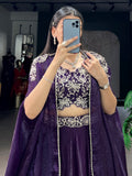 Stunning Purple Beads Work Silk Party Wear Lehenga Choli With Shrug