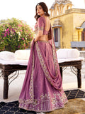 Superb Lavender Embroidered Silk Wedding Wear Lehenga Choli With Dupatta