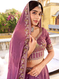 Superb Lavender Embroidered Silk Wedding Wear Lehenga Choli With Dupatta