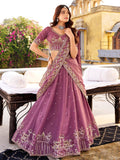 Superb Lavender Embroidered Silk Wedding Wear Lehenga Choli With Dupatta