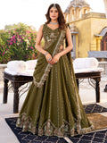 Glorious Olive Green Thread Work Silk Mehendi Wear Lehenga Choli With Dupatta