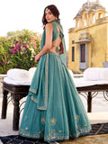 Aesthetic Sky Blue Sequins Silk Bridesmaid Lehenga Choli With Dupatta