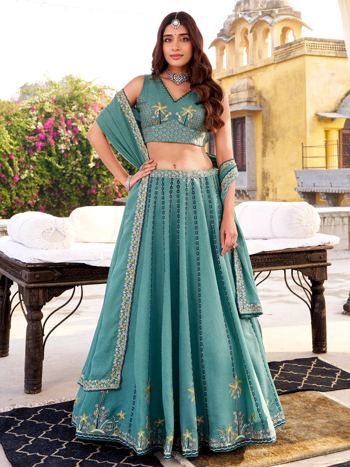 Aesthetic Sky Blue Sequins Silk Bridesmaid Lehenga Choli With Dupatta