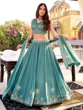 Aesthetic Sky Blue Sequins Silk Bridesmaid Lehenga Choli With Dupatta
