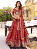 Stunning Orange Sequins Embroidered Silk Evening Wear Lehenga Choli With Dupatta