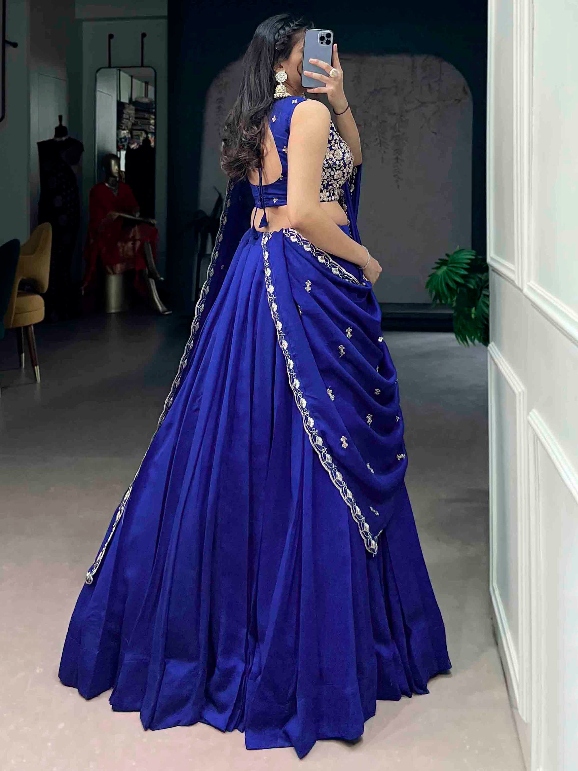 Marvelous Blue Silk Party Wear Lehenga With Thread Embroidered Choli