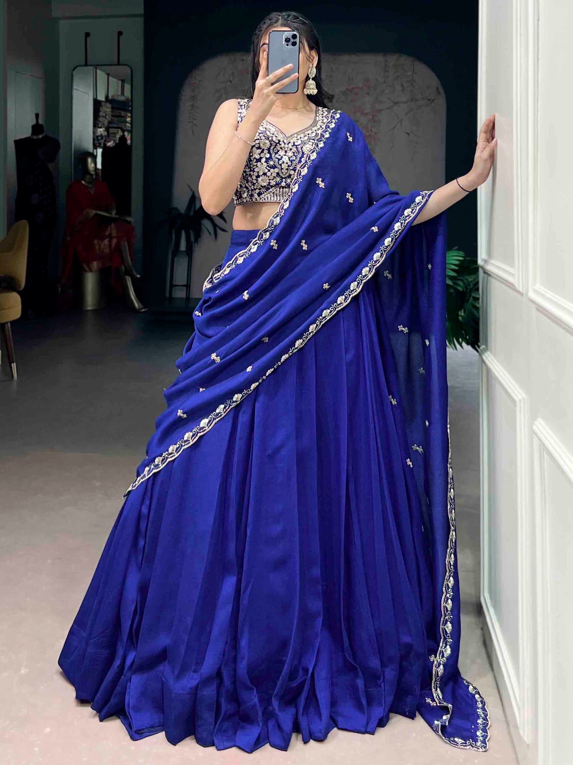 Marvelous Blue Silk Party Wear Lehenga With Thread Embroidered Choli