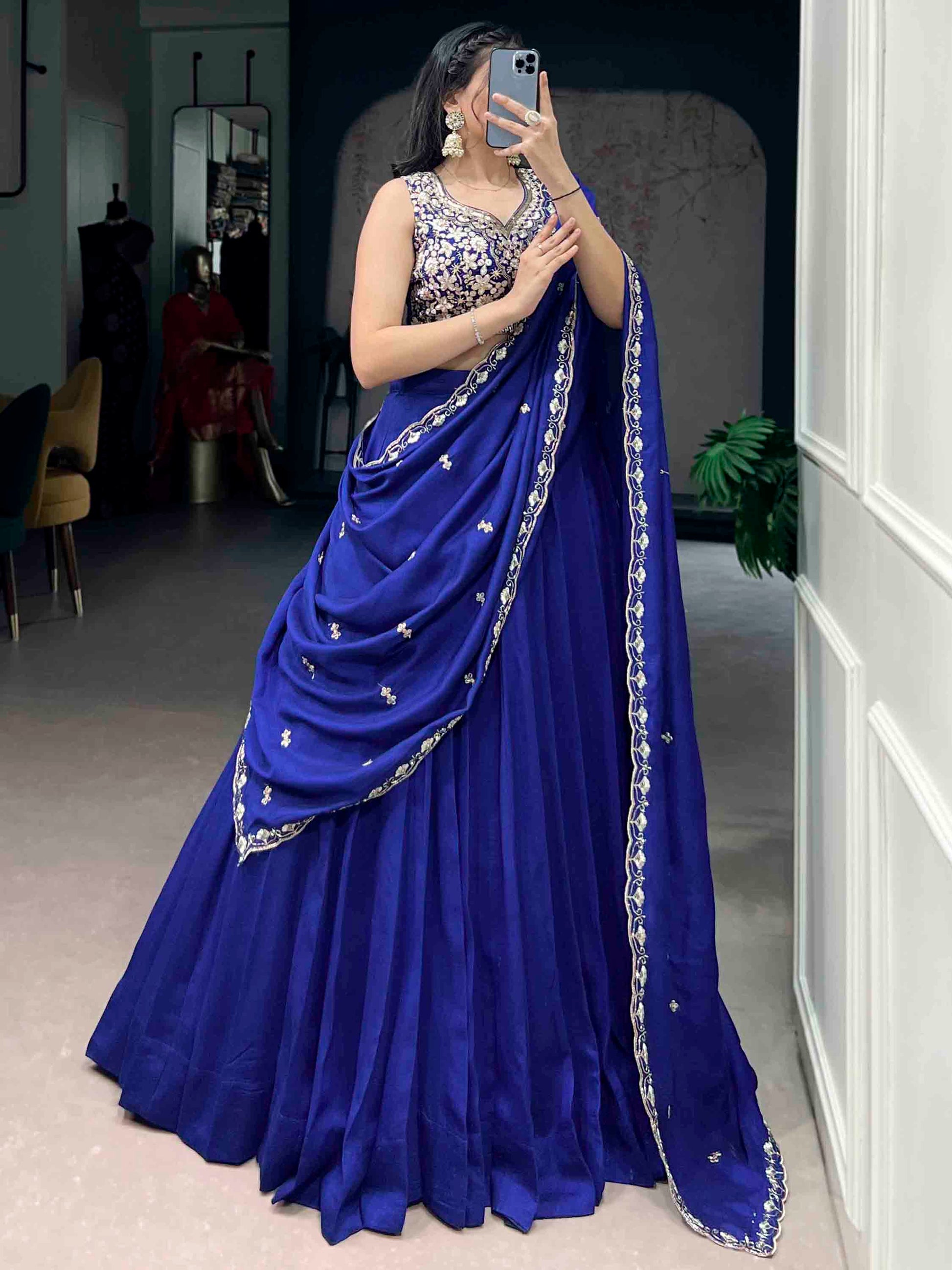 Marvelous Blue Silk Party Wear Lehenga With Thread Embroidered Choli
