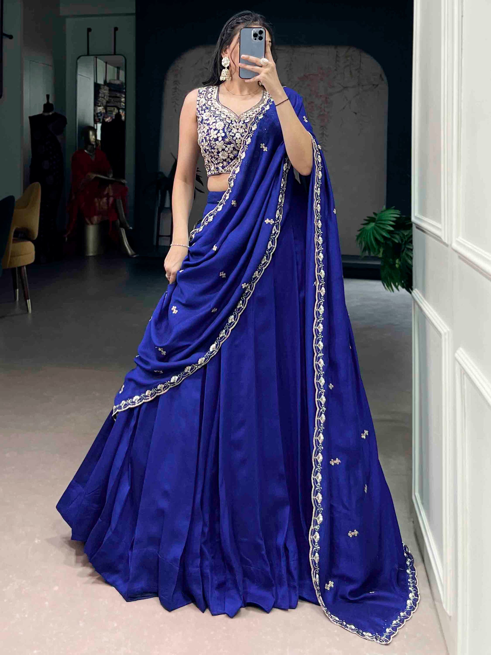 Marvelous Blue Silk Party Wear Lehenga With Thread Embroidered Choli