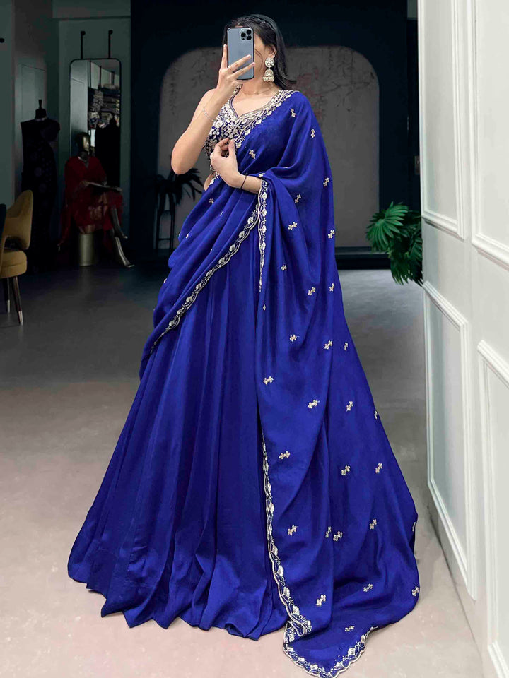 Marvelous Blue Silk Party Wear Lehenga With Thread Embroidered Choli