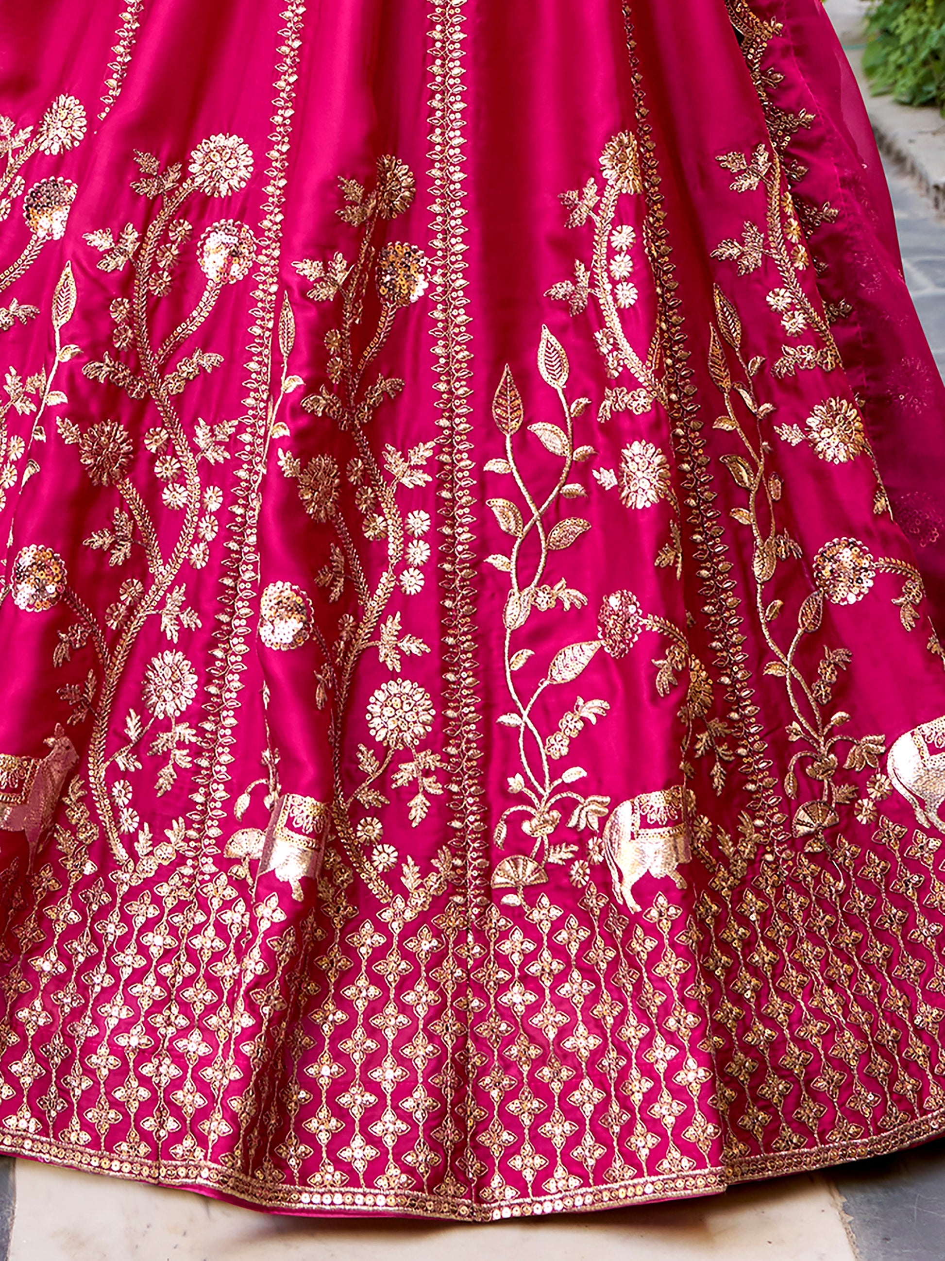 Gorgeous Rani Pink Sequins Silk Wedding Lehenga Choli With Dupatta