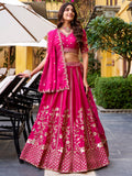 Gorgeous Rani Pink Sequins Silk Wedding Lehenga Choli With Dupatta