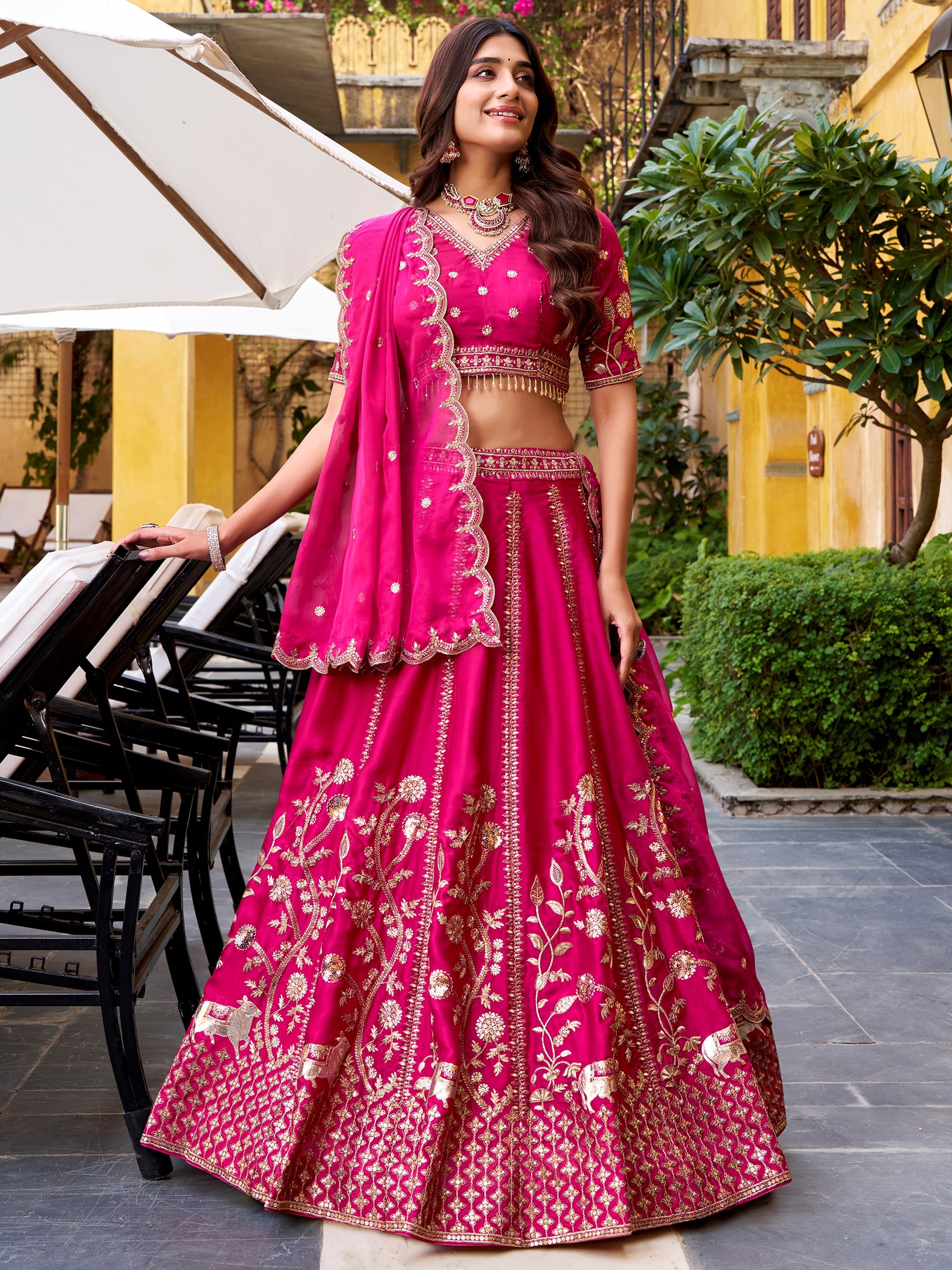Gorgeous Rani Pink Sequins Silk Wedding Lehenga Choli With Dupatta