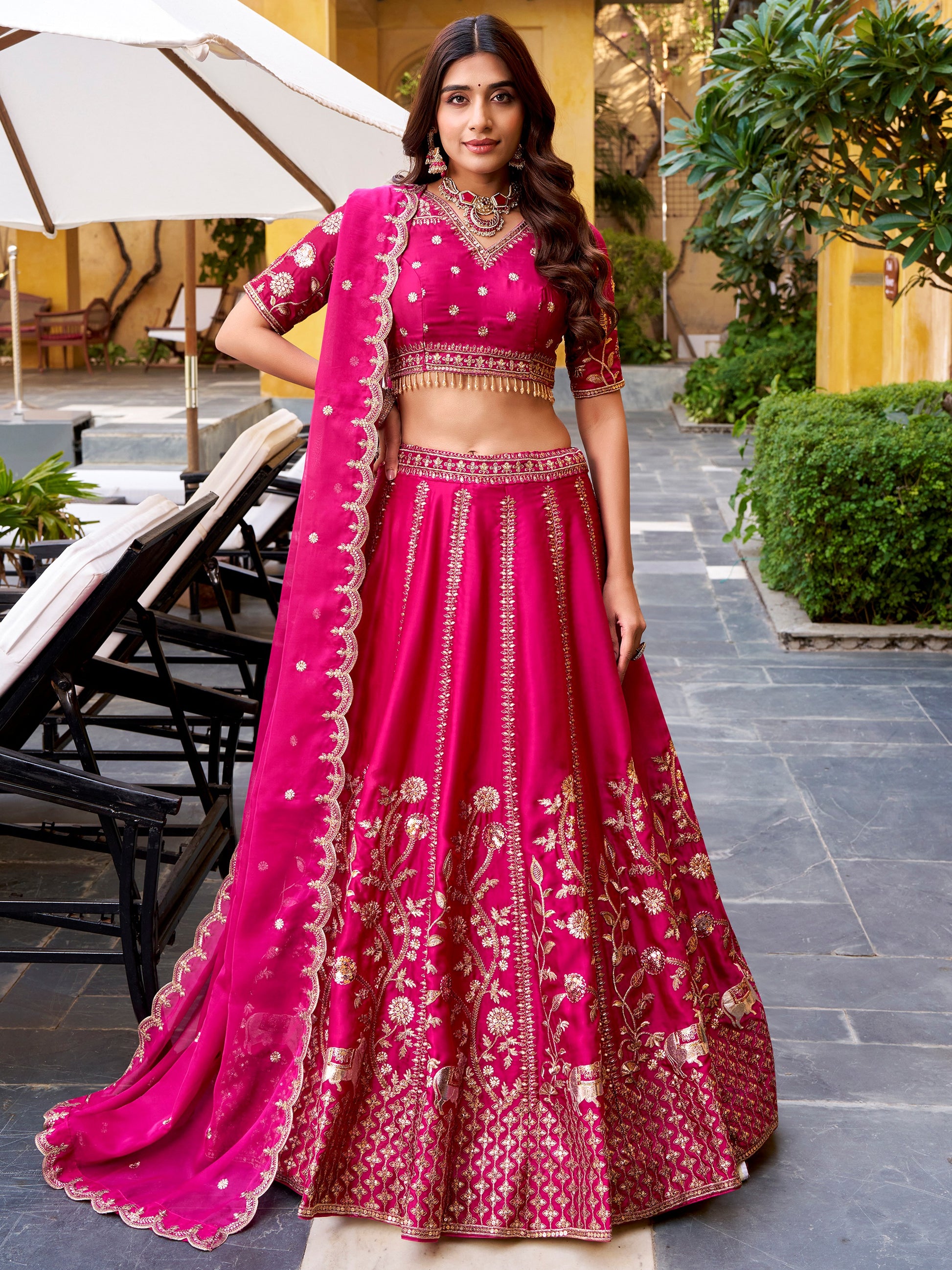 Gorgeous Rani Pink Sequins Silk Wedding Lehenga Choli With Dupatta
