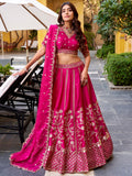 Gorgeous Rani Pink Sequins Silk Wedding Lehenga Choli With Dupatta