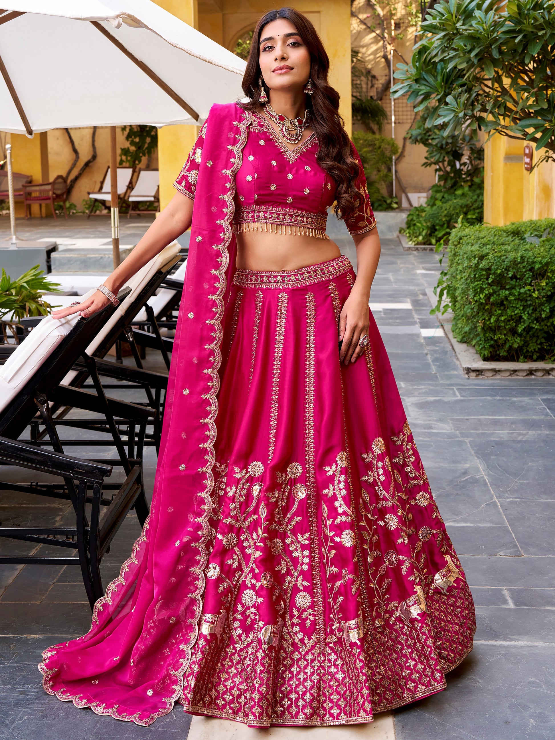 Gorgeous Rani Pink Sequins Silk Wedding Lehenga Choli With Dupatta