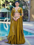 Great Mustard Embroidered Crush Function Wear Lehenga Choli With Dupatta 