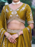 Great Mustard Embroidered Crush Function Wear Lehenga Choli With Dupatta 