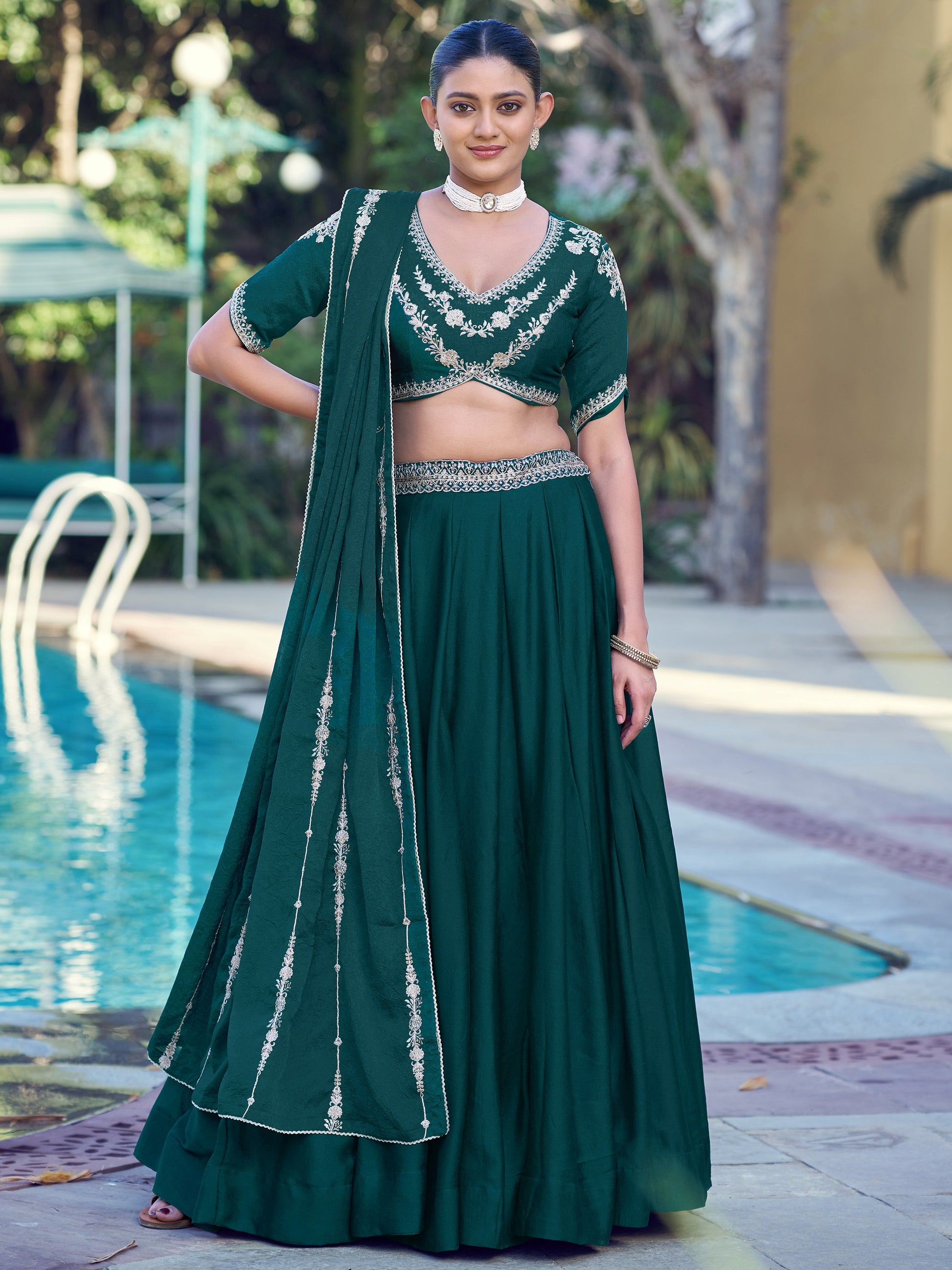 Beautiful Green Embroidered Crush Function Wear Lehenga Choli With Dupatta 