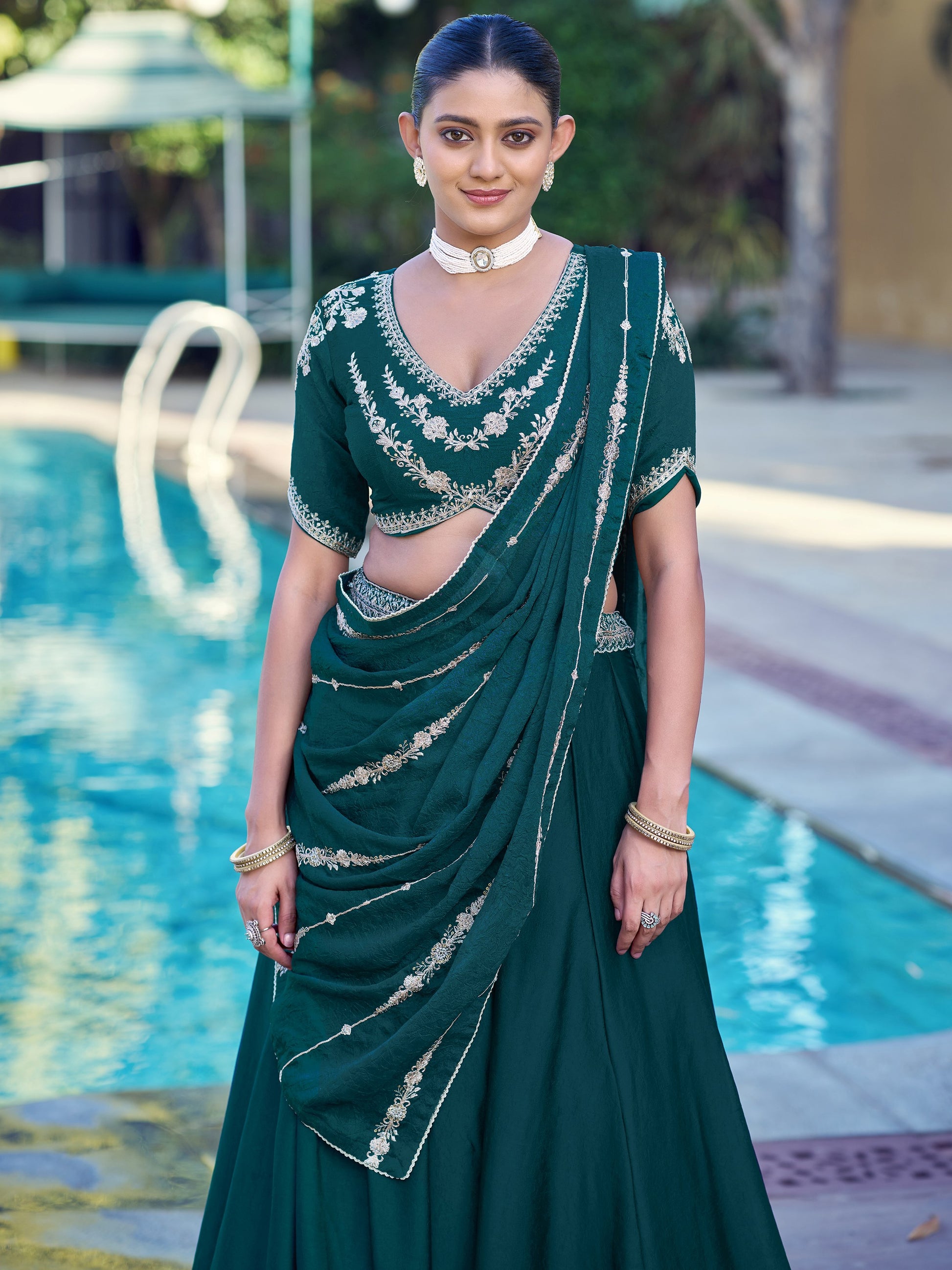 Beautiful Green Embroidered Crush Function Wear Lehenga Choli With Dupatta 