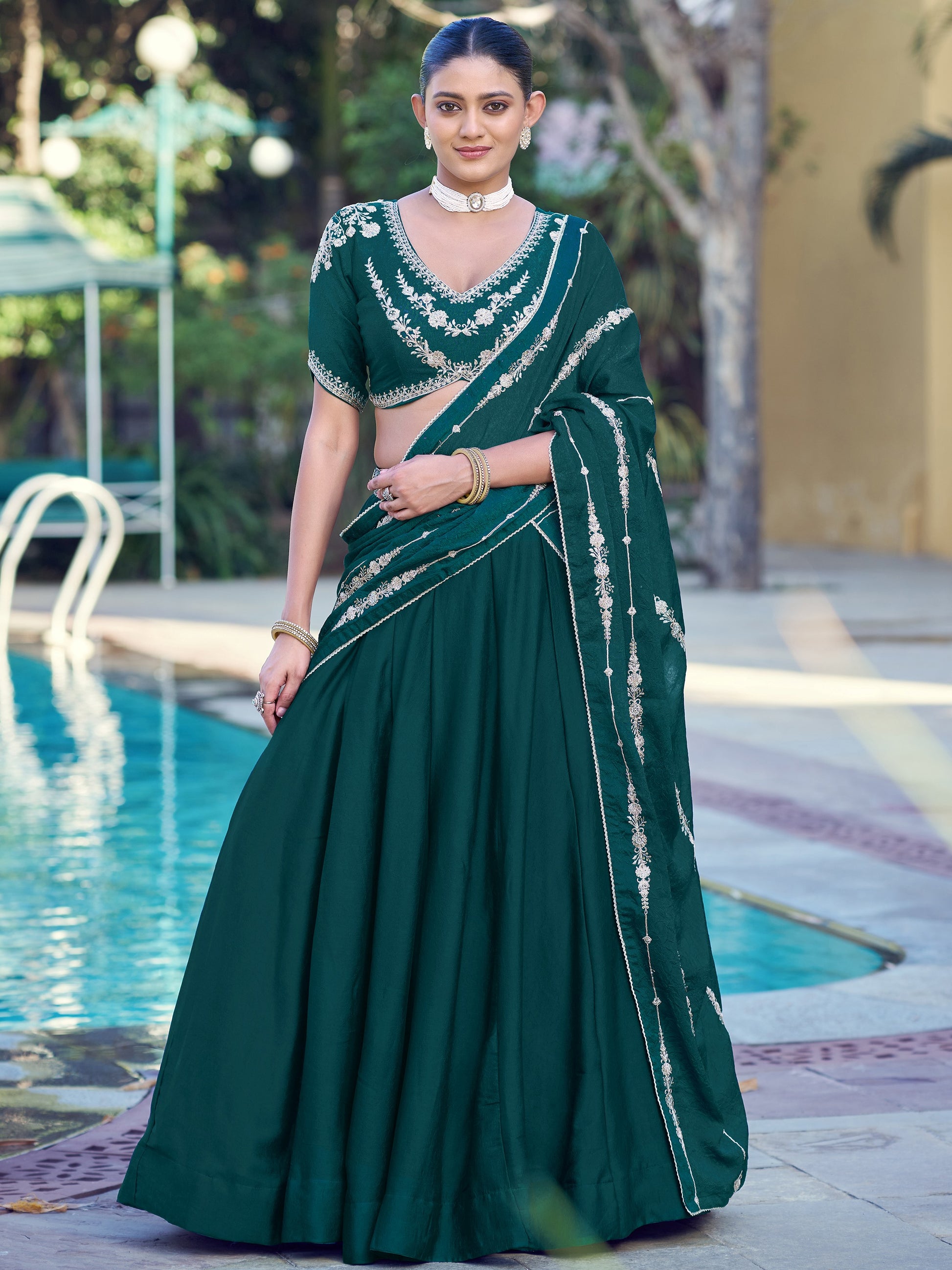 Beautiful Green Embroidered Crush Function Wear Lehenga Choli With Dupatta 