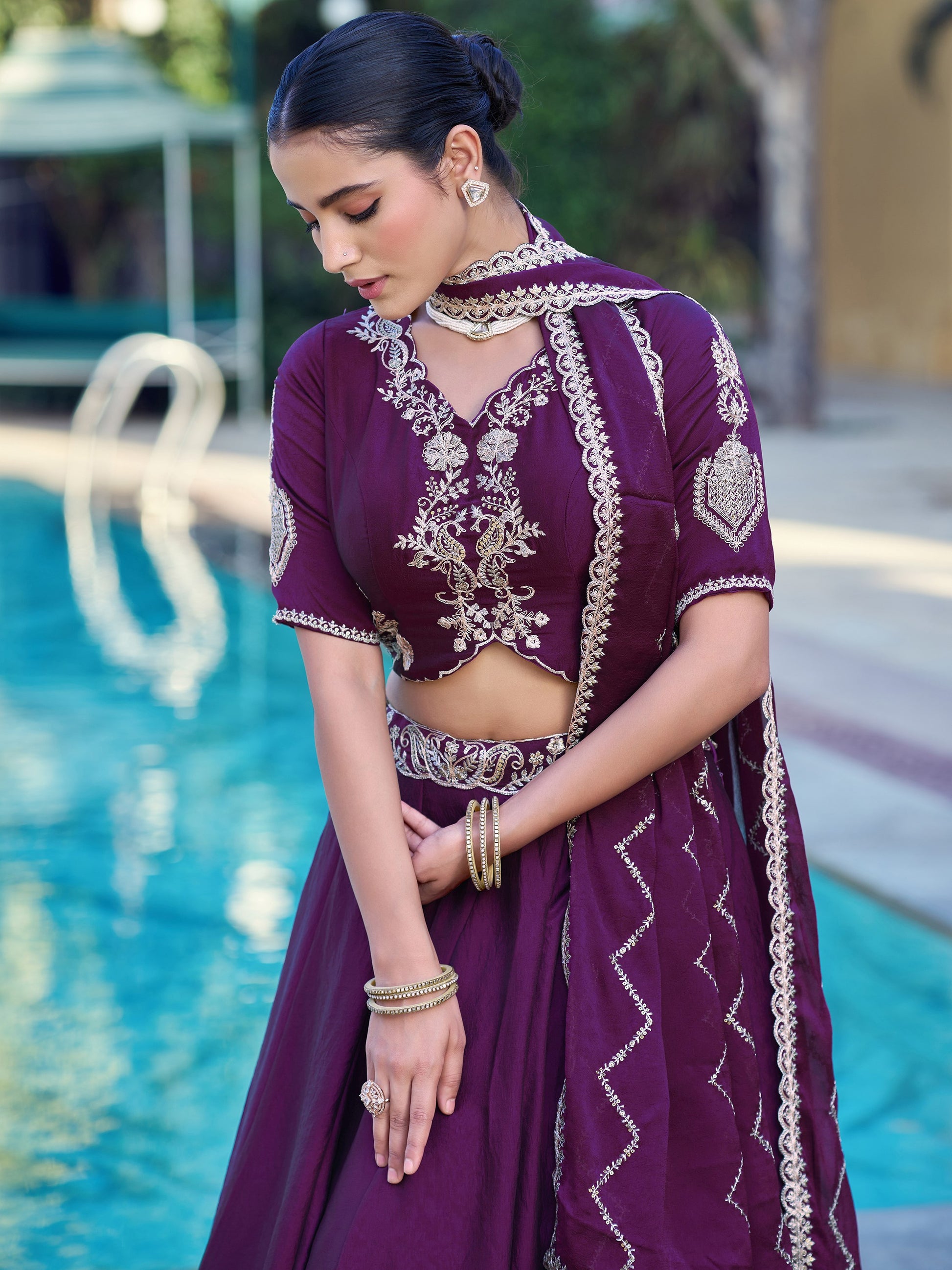 Lovely Purple Sequin Work Crush Wedding Wear Lehenga Choli With Dupatta 
