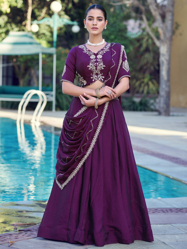 Lovely Purple Sequin Work Crush Wedding Wear Lehenga Choli With Dupatta 