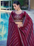 Elegant Wine Sequin Work Crush Wedding Wear Lehenga Choli With Dupatta 