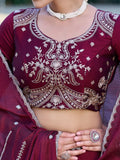 Elegant Wine Sequin Work Crush Wedding Wear Lehenga Choli With Dupatta 