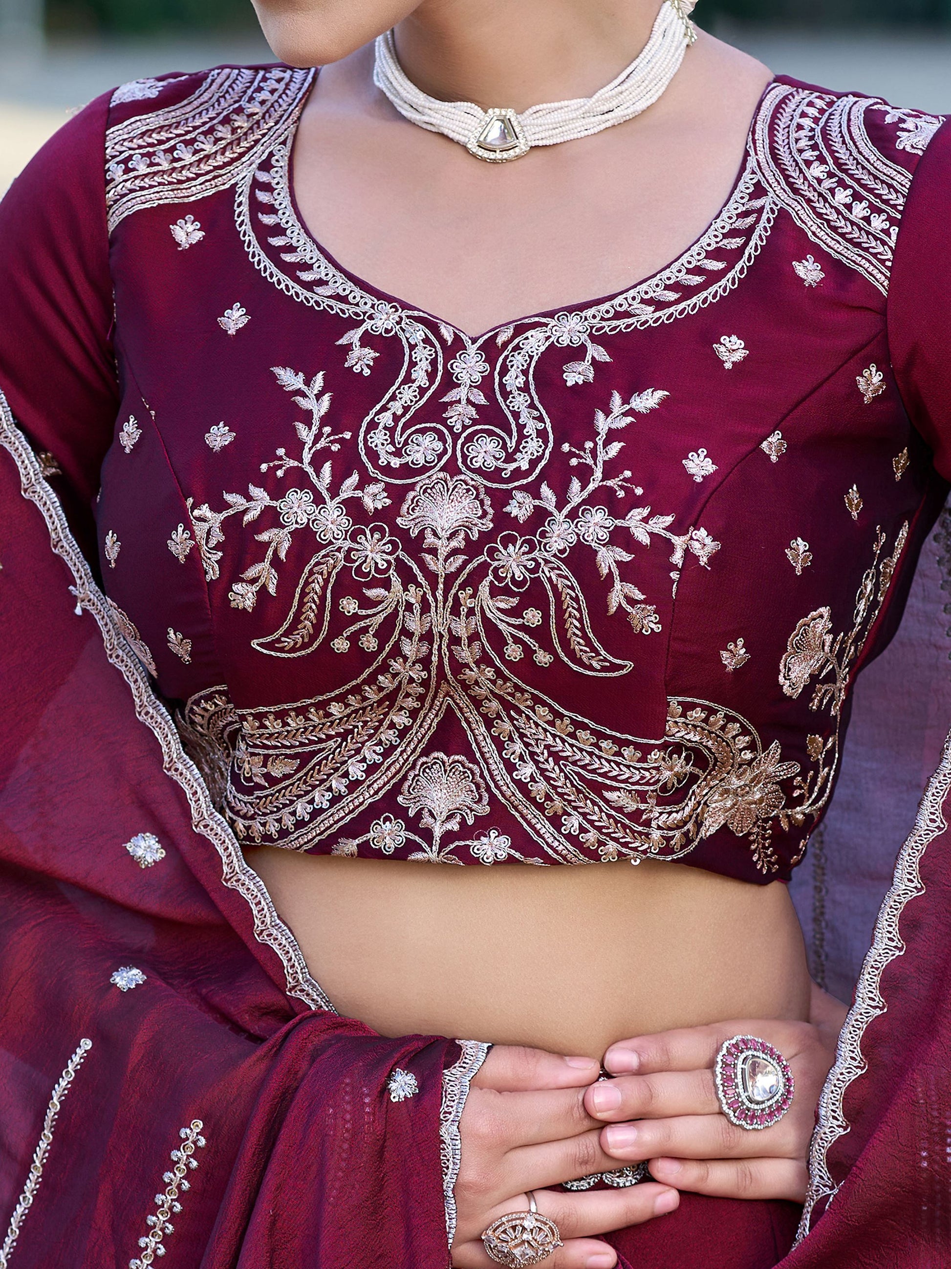 Elegant Wine Sequin Work Crush Wedding Wear Lehenga Choli With Dupatta 