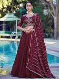 Elegant Wine Sequin Work Crush Wedding Wear Lehenga Choli With Dupatta 