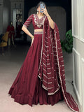 Beautiful Maroon Sequins Crushed Engagement Wear Lehenga Choli