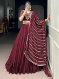Beautiful Maroon Sequins Crushed Engagement Wear Lehenga Choli