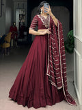 Beautiful Maroon Sequins Crushed Engagement Wear Lehenga Choli