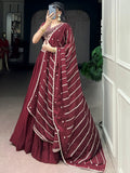 Beautiful Maroon Sequins Crushed Engagement Wear Lehenga Choli