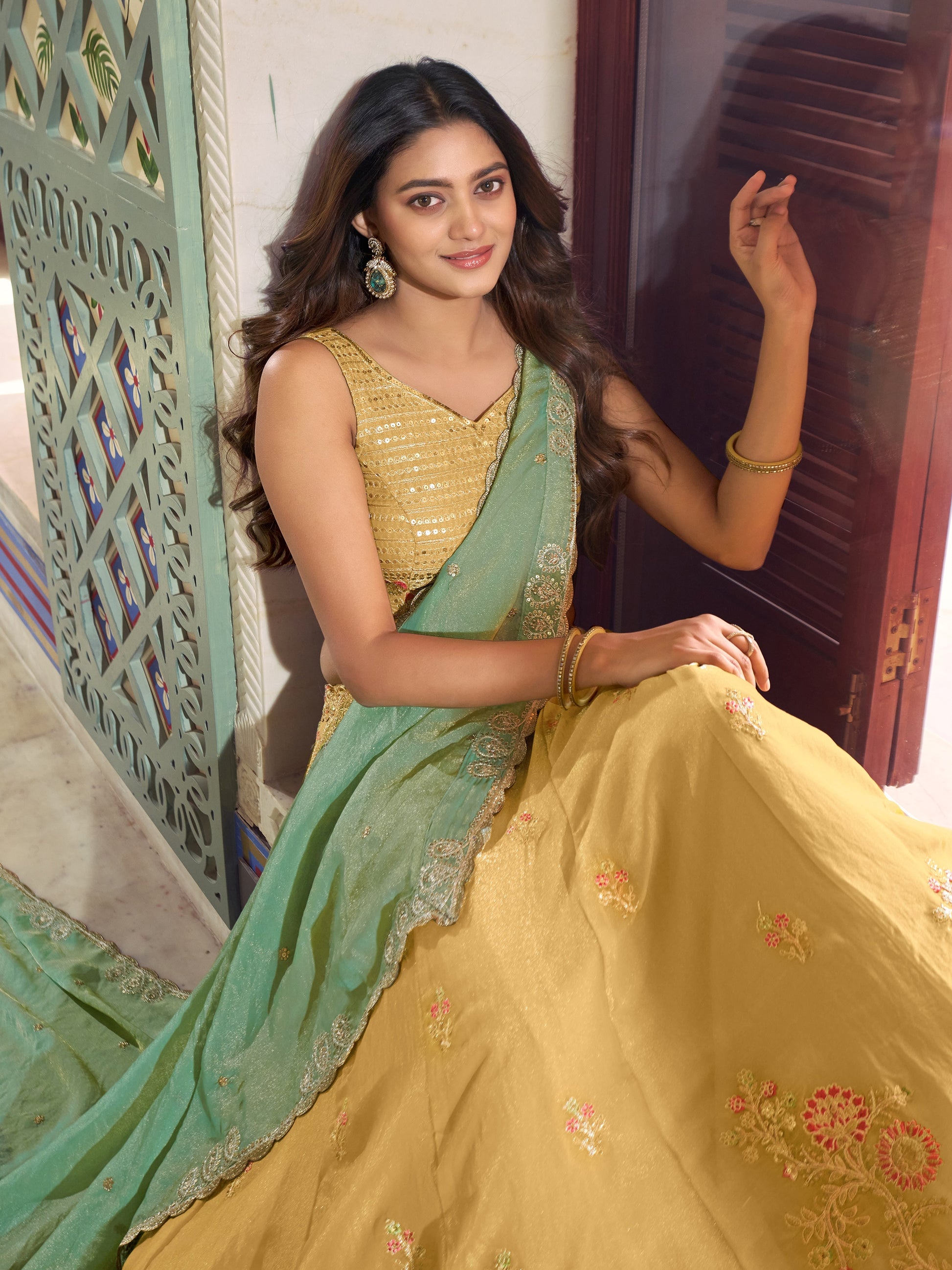 Attractive Yellow Embroidered Silk Festival Wear Lehenga Choli With Dupatta
