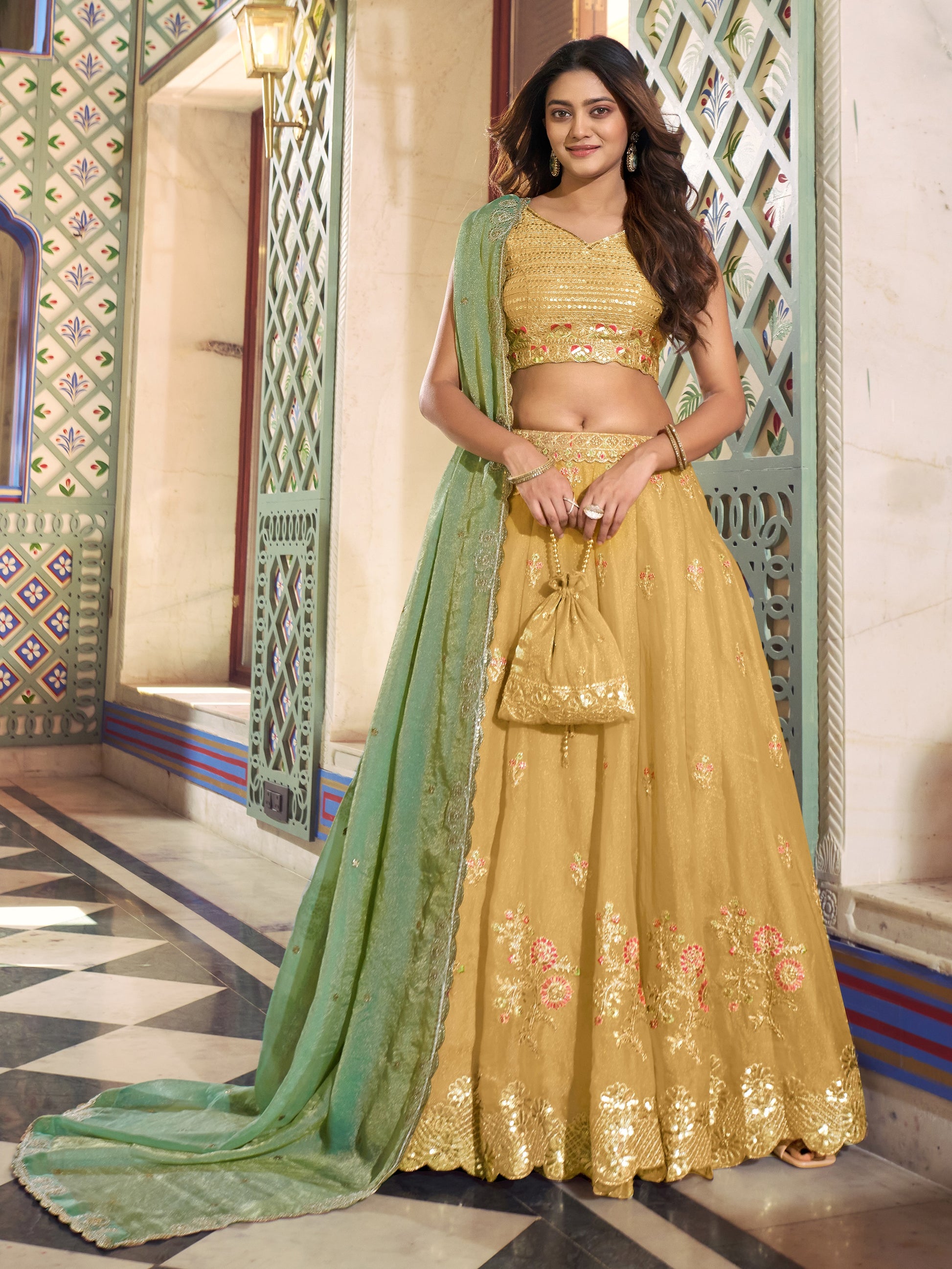Attractive Yellow Embroidered Silk Festival Wear Lehenga Choli With Dupatta