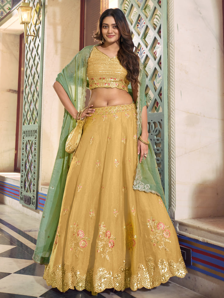 Attractive Yellow Embroidered Silk Festival Wear Lehenga Choli With Dupatta