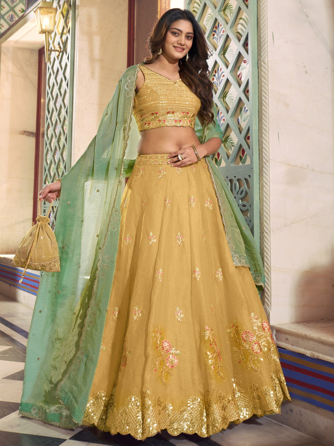 Attractive Yellow Embroidered Silk Festival Wear Lehenga Choli With Dupatta