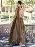 Lavish Brown Thread Work Georgette Lehenga With Attached Dupatta